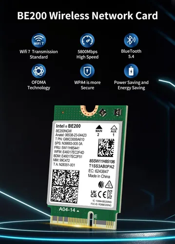 Miniatura 2 de Tarjeta WiFi 7 Intel BE200 NGW, Bluetooth 5.4, 5800Mbps M.2/NGFF, compatible con Windows 10/11 (64bit), Linux, no compatible con AMD, solo