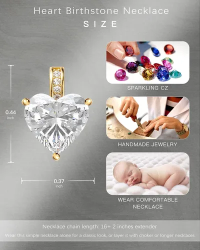 Miniatura 6 de Collar de piedra natal genuina para mujer, collar de amor de corazón, regalos de cumpleaños para ella