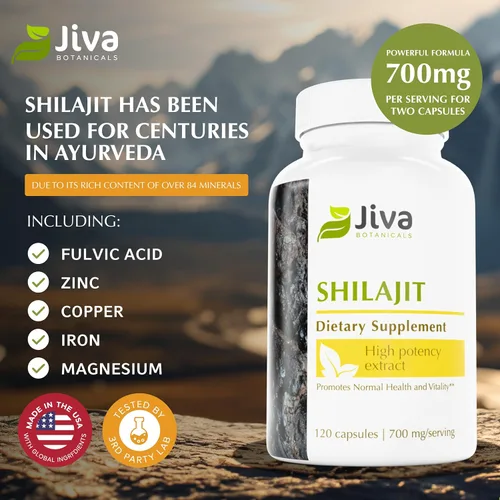 Miniatura 3 de Jiva Botanicals Suplemento Shilajit prémium de 700 mg, extracto de cápsulas de Shilajit con minerales, ácido fúlvico/húmico para apoyo inmunológico