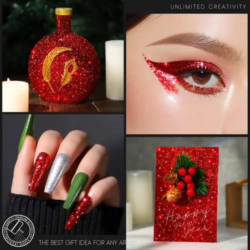 Miniatura 7 de Leobro - Purpurina roja, 0.025" de brillantina artesanal para resina, manualidades, uñas, cuerpo, DIY, artes y manualidades, 0.64 MM Rojo