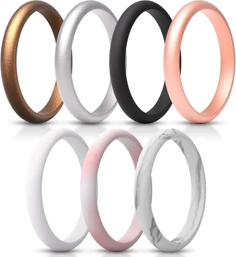 Miniatura 7 de ThunderFit - Realzadores de anillos de silicona delgados y apilables para mujer, alianzas de boda de silicona, 2.5 mm de ancho y 2 mm de grosor