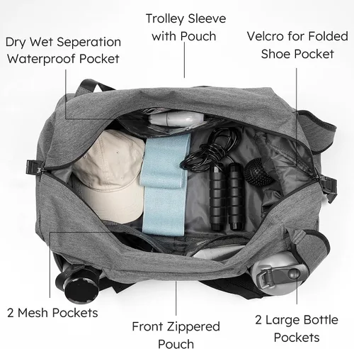 Miniatura 6 de Bolsa de gimnasio para hombre con compartimento para zapatos y bolsillo húmedo, bolsa de lona convertible y mochila de gimnasio, bolsas deportivas