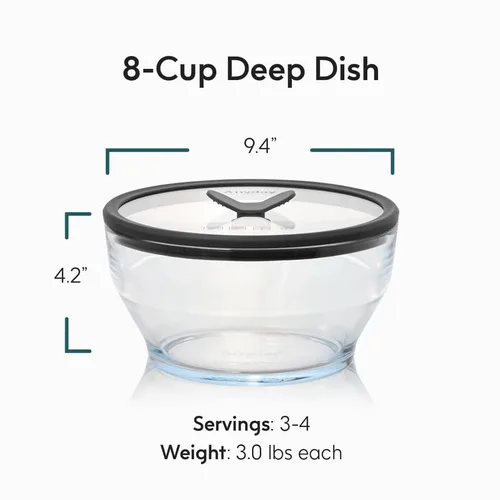 Miniatura 2 de Anyday Almacenamiento de alimentos para 8 tazas de vidrio con tapa de vidrio, recipiente hondo redondo Preparación de comidas y utensilios