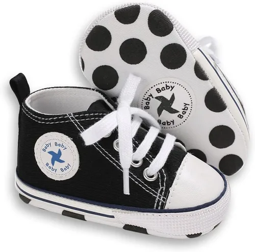 Sekantrol Zapatos unisex para bebés, niñas y niños, suela suave, lona para recién nacidos, primeros pasos, zapatillas altas antideslizantes