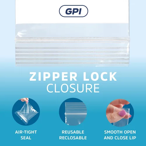 Miniatura 5 de GPI - 3" x 4" - Caja a granel de 1000, bolsas de plástico transparente con cierre de cremallera de 4 mil de grosor, resistentes, con bloque blanco
