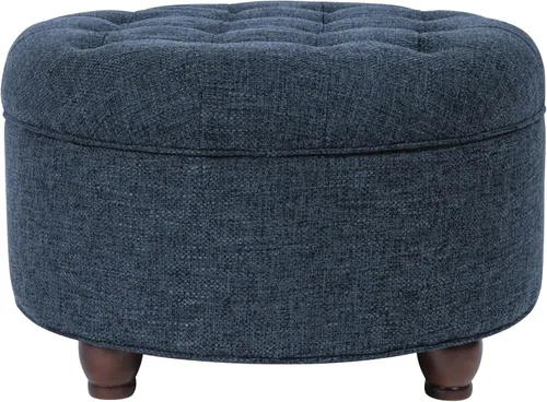Miniatura 23 de HomePop Decoración del hogar Otomana redonda de terciopelo copetudo con botones Otomana con almacenamiento para sala de estar y dormitorio