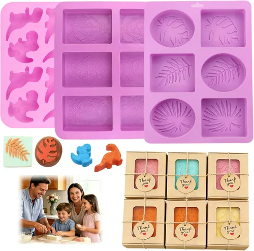 Kit de fabricación de jabón con 3 moldes de silicona, 30 cajas de embalaje Kraft, 30 etiquetas de agradecimiento y cordel de yute, juego de