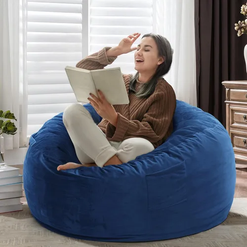 Miniatura 11 de Kromax Sillón Puf Grande de 3.5 Pies para Niños, Adolescentes, Adultos, Espuma Viscoelástica, Fácil de Limpiar, Funda de Ante Suave Lavable, Gris