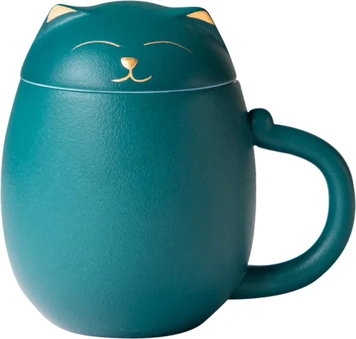 Miniatura 11 de HEER Taza de té para gatos con infusor y tapa, taza de té de cerámica de 13.5 onzas, regalo para amantes de los gatos para amigos y familia (negro)