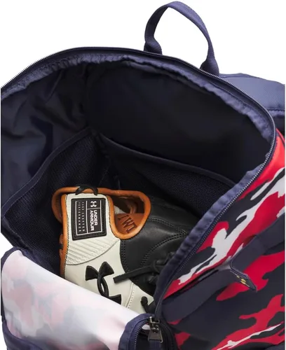 Miniatura 5 de Under Armour Mochila de béisbol para adulto unisex Utility con estampado, Tamaño único (412) Azul marino medianoche/ Oro metálico