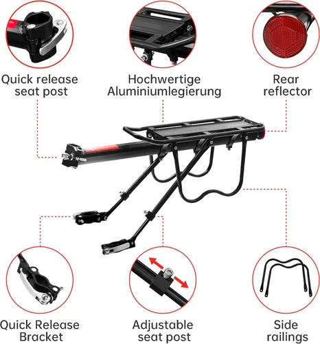 Miniatura 6 de Rear Bike Bicycle Cargo Rack, Aluminum Alloy Rear Bike Pannier Rack for Back of Bike Carrier Rack with Quick Release Mountain Road Bicycle Rear