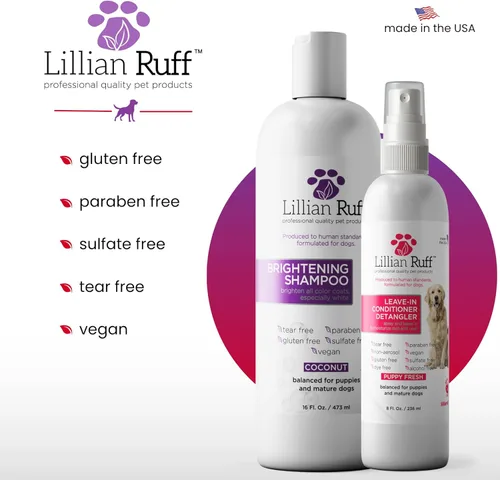 Miniatura 6 de Lillian Ruff Champú blanqueador profesional ultra brillante para perros y acondicionador desenredante para perros sin enjuague - Champú blanqueador