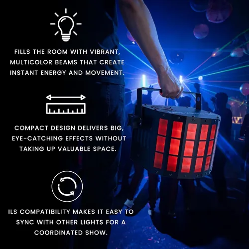 Miniatura 3 de CHAUVET DJ Mini Kinta ILS Compact LED Derby Effect Light Salida de haz múltiple RGBW a través de 48 lentes Compatible con ILS DMX y Master