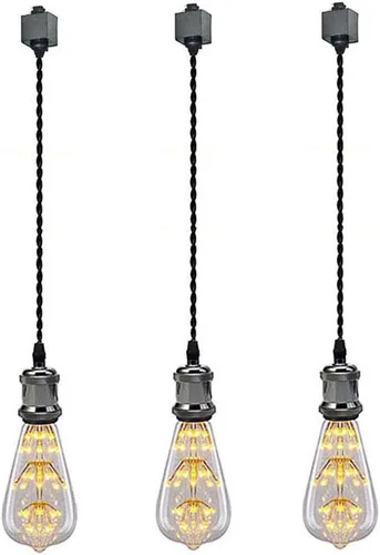 Miniatura 18 de Kiven 3 luces H System Track Mini colgante, soporte de lámpara con acabado negro perla, kit de luces de riel, colgante de rosa, tela trenzada