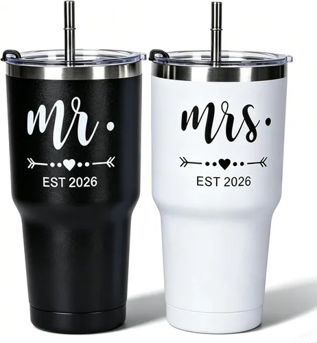 Miniatura 7 de DHQH Juego de Tumblers Mr and Mrs 2026, Regalos de Compromiso y Boda para Parejas Esposa Esposo Futura Novia Recién Comprometidos Tumbler de Viaje