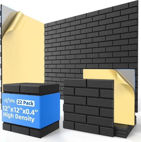 Miniatura 9 de Paquete de 12 paneles acústicos con autoadhesivos, paneles de espuma de alta densidad a prueba de sonido de 12 x 12 x 0.4 pulgadas para paredes