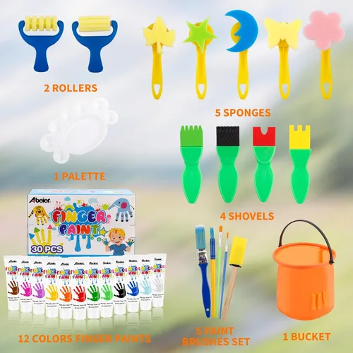 Miniatura 3 de Kit de Pintura de Dedos Lavable ABEIER para Niños Pequeños, 12 Colores con Herramientas de Pintura, Pintura Segura no Tóxica, Pintura Segura