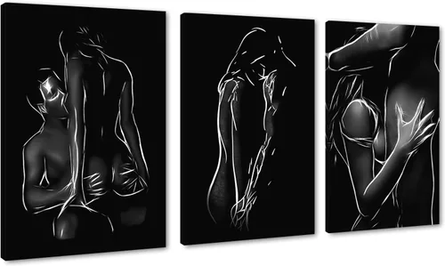 Miniatura 69 de Novatique 3 piezas de arte de pared sexy en blanco y negro para parejas desnudas, decoración de pared abstracta de amor para mujeres y hombres, arte