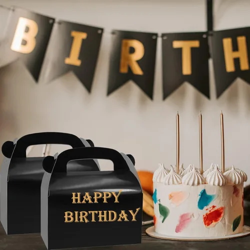 Miniatura 2 de Paquete de 30 cajas de regalo de papel negras, cajas de golosinas, cajas de regalo de papel con asas. Perfectas para cumpleaños, baby shower y Negro
