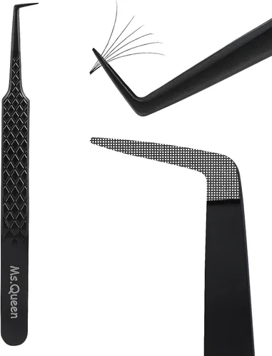 Miniatura 11 de Ms.Queen Pinzas para extensiones de pestañas, pinzas de fibra para volumen y extensiones de pestañas individuales, color negro