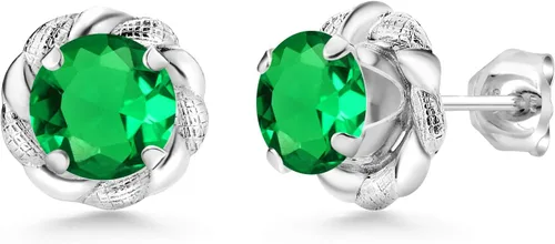 Miniatura 82 de Gem Stone King Aretes de plata de ley 925 de 0.236 in con piedra natal redonda para mujer