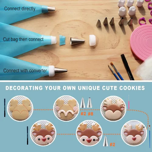 Miniatura 4 de Kit de suministros de decoración de galletas, 82 piezas con caja de almacenamiento, juego de tocadiscos de galletas de azúcar con 6 puntas