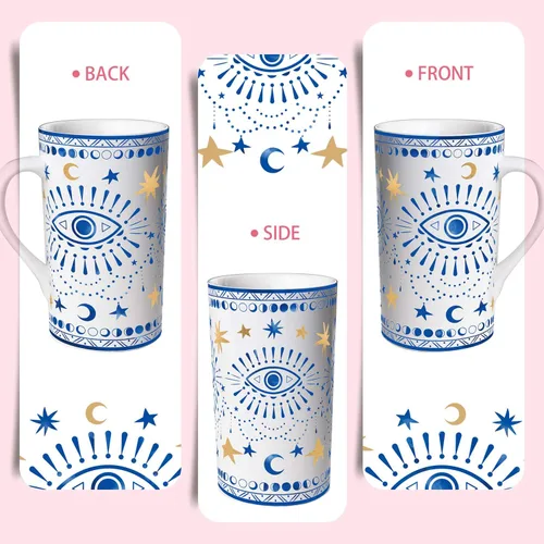 Miniatura 2 de NymphFable Taza de café de cerámica de 18 onzas con diseño de ojos bohemios con asa, taza de té personalizada con patrón de horneado grande