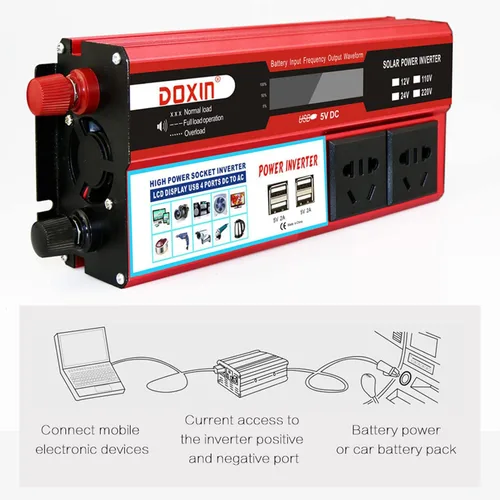 Miniatura 4 de Inversor de corriente para automóvil de 12 V, 24 V a 110 V, 220 V, convertidor de automóvil con 4 puertos USB, convertidor de adaptador