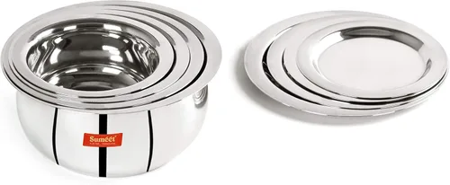 Miniatura 7 de Sumeet Juego de Ollas de Acero Inoxidable de 4 Piezas en Forma de Vientre/Utensilios de Cocina/Juego de Ollas con Tapa 380ML, 500ML, 780ML, 1.1Ltr