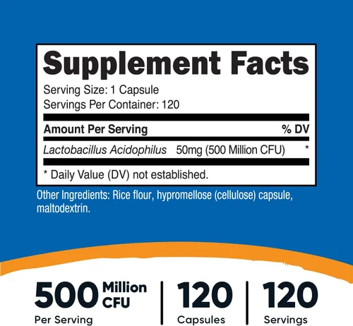 Miniatura 2 de Nutricost Lactobacillus Acidophilus 500 millones de UFC por porción (120 cápsulas)