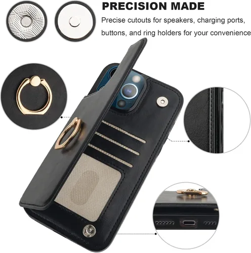 Miniatura 8 de ONETOP Funda tipo cartera para iPhone 13 Pro Max con soporte para tarjetas, anillo de rotación de 360°, función atril, bloqueo RFID, piel sintética