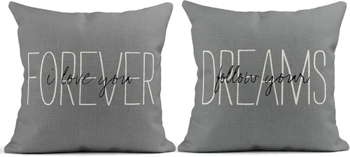 Miniatura 5 de Juego de 4 fundas de almohada de lino color gris rústico Love You are My Favorite Partner I Love You Forever Follow Funda de almohada para Multi 513