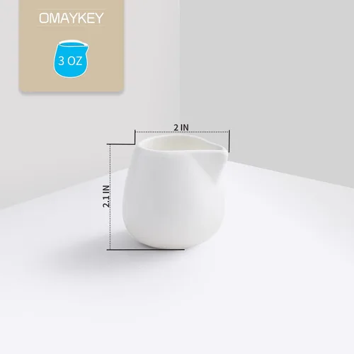 Miniatura 3 de Mini crema de porcelana de 3 onzas, 6 piezas, pequeña jarra de crema de cerámica, juegos de jarra de salsa para café, té, leche, color blanco