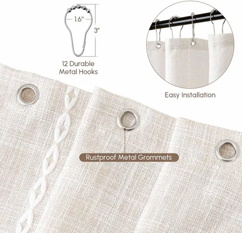 Miniatura 4 de WELTRXE Cortina de ducha bohemia, moderna cortina de ducha con borlas, decoración rústica de baño, tela resistente repelente al agua con gancho