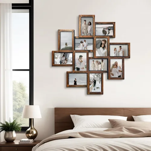 Miniatura 9 de JERRY & MAGGIE - Portarretratos múltiple de 24 x 24 pulgadas, en PVC para pared, para fotografías de 6 x 4 pulgadas, 12 portarretratos, varios Dorado
