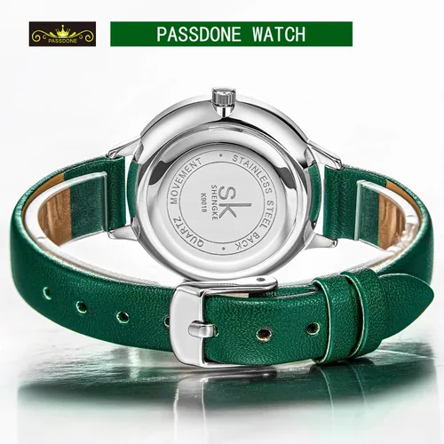 Miniatura 4 de SK - Reloj de pulsera para mujer, correa de piel, de cuarzo, reloj de lujo japonés de cuarzo.