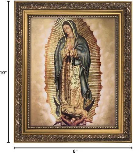 Miniatura 3 de Gerffert - Decoración de pared cristiana con marco dorado, 11 x 13 pulgadas, Nuestra Señora de Guadalupe
