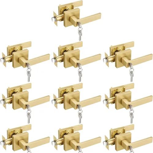 Miniatura 28 de EHOMEWARE 8 paquetes de manijas de puerta interior sin llave en acabado de latón satinado, manija de puerta de armario, palanca de puerta de paso