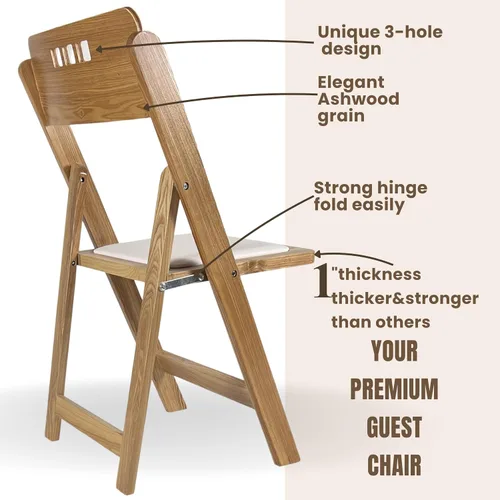 Miniatura 4 de Silla plegable de madera con asiento acolchado, asientos comerciales apilables para eventos en interiores y exteriores, fiestas, bodas, banquetes