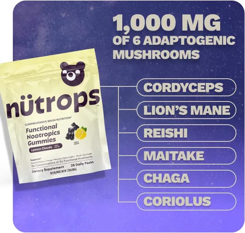 Miniatura 3 de Nutrops Gomitas de Hongo Melena de León para Adultos, Nootrópicos Funcionales, Suplemento Cerebral a Base de Hierbas para Energía, Salud Cerebral