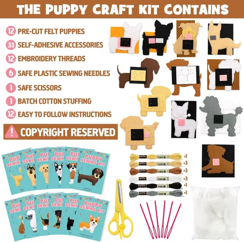 Miniatura 4 de CiyvoLyeen Kit de Costura de Perro para Niños – Divertido Conjunto de Manualidades de Felpa para Costura para Niñas y Niños – Juego de Regalo