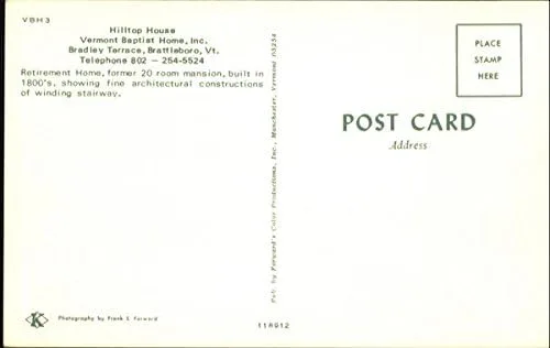 Miniatura 2 de Hilltop House, Bradley Terrace Brattleboro, Vermont VT Original Vintage Postal
