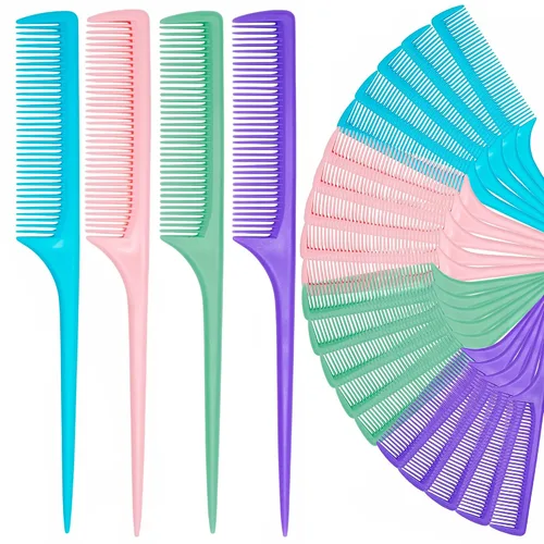 Miniatura 14 de Juego de 24 peines de cola de rata para mujer, peine de peinado de dientes finos con púa, peine antiestático resistente al calor, herramientas