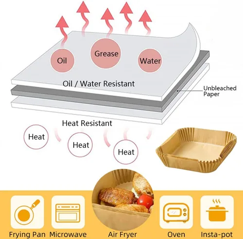 Miniatura 9 de Revestimientos de papel desechables de 6.30 pulgadas, 50 piezas antiadherentes para freidora de aire, resistente al aceite, impermeable, papel