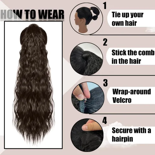Miniatura 7 de rosmile Extensión de cola de caballo con ondas de maíz, alrededor de 26 pulgadas de largo, rizada, ondulada, extensión de cola de caballo sintética