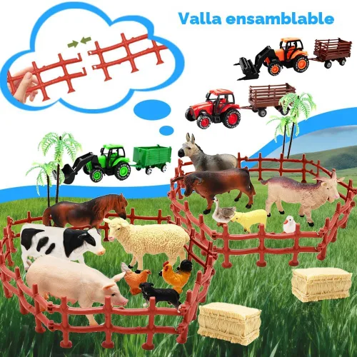 Miniatura 3 de Juguetes de granero rojo para niños pequeños de 1 a 3 años, figuras de animales de granja con tractor para niños de 2, 3, 4, 5 años, juguetes