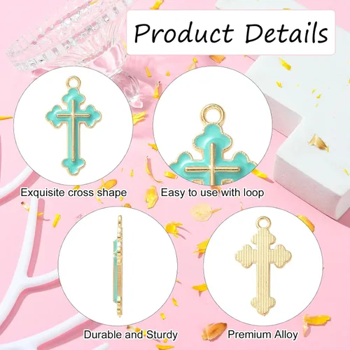 Miniatura 3 de KitBeads 100 dijes de cruz esmaltada al azar de aleación de Jesús cristiano de colores mezclados para hacer joyas, pulseras y collares
