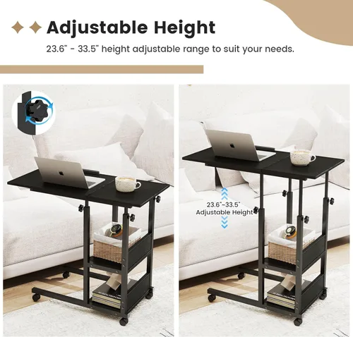 Miniatura 4 de Hadulcet Mesa C Ajustable con Estación de Carga, Escritorio Inclinable Mesa Auxiliar en Forma de C para Sofá, Soporte sobre Cama con Ruedas