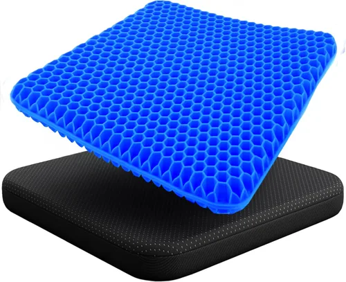 EcoNour Cojín de asiento de gel para sentarse prolongadamente – Azul | Cojín de gel de panal de doble capa para silla de oficina, coche y silla de