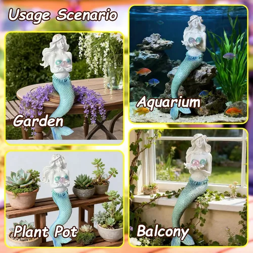 Miniatura 6 de Teaeeno Decoraciones únicas de sirena para pecera, kit de decoración de sirena para casa, decoración de acuario, encantadora estatua de decoración